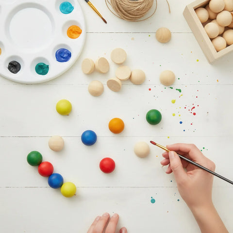 DIY craft pieces made from split wooden balls