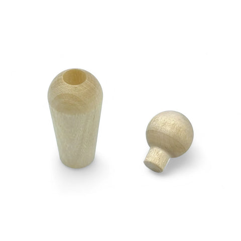 Two-part 69 mm mom wooden peg doll shown disassembled