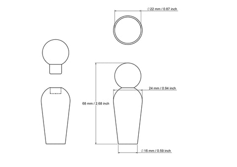 Technical drawing of 69 mm mom two-part wooden peg doll
