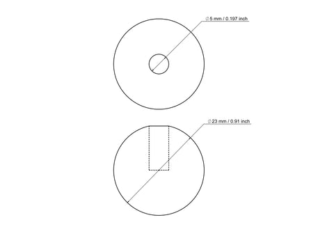 23 mm beržinio medžio kaištelio gaubtelis su 5 mm skylute