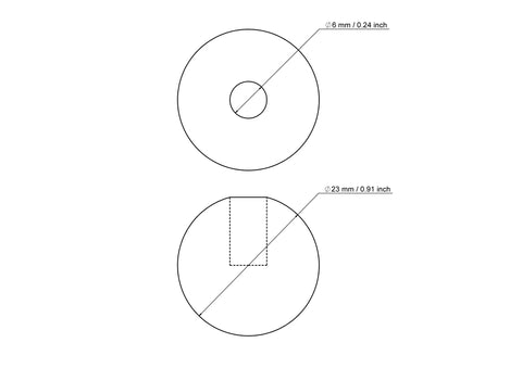 23 mm beržo medienos kaištelio gaubtelis su 6 mm skyle