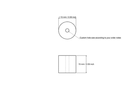 15 x 15 mm medinio cilindro techninis brėžinys