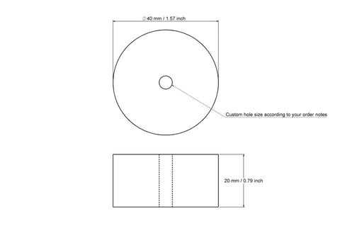 techninis 40 × 20 mm medinio cilindro brėžinys
