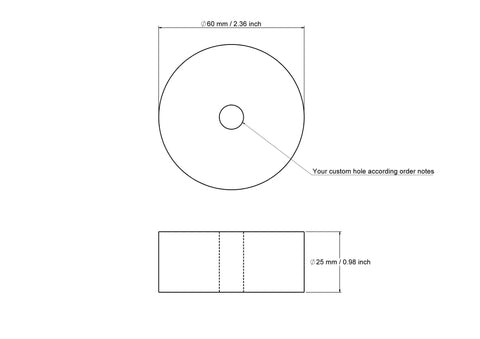 techninis 60 × 25 mm medinio cilindro brėžinys