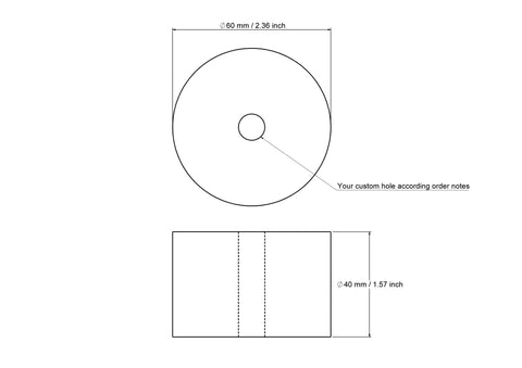 techninis 60 × 40 mm medinio cilindro brėžinys