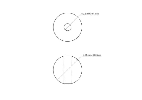10 mm beržo medienos karoliuko su 2,5 mm skylute techninis brėžinys