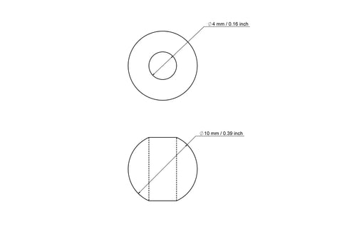 10 mm beržo medienos karoliuko su 4 mm skylute techninis brėžinys