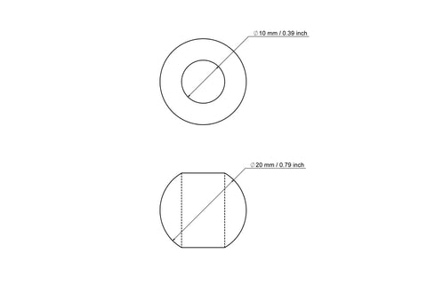 Techninis 20 mm beržinio karoliuko su 10 mm skyle brėžinys