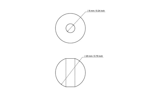 Techninis 20 mm beržinio karoliuko su 6 mm skyle brėžinys