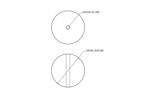 Techninis 23 mm beržinio karoliuko su 2,5 mm skyle brėžinys