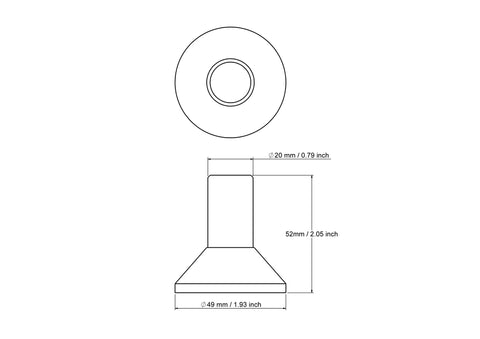 49 x 52 mm medinio pakabos kaiščio techninis brėžinys