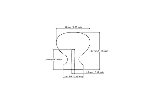 37 mm plonos apvalios medinės spintelės rankenėlės techninis brėžinys