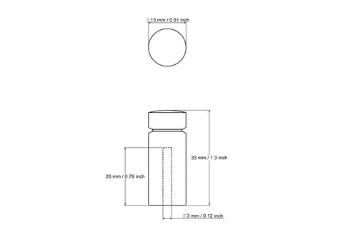 33 mm ilgio tekintos medinės kaištinės baldų rankenėlės techninis brėžinys