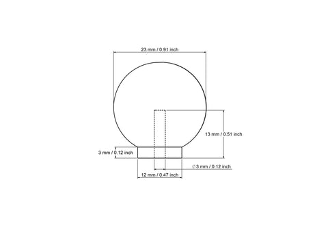 23 mm round ball birch wooden cabinet knob technical drawing