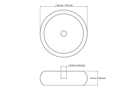 50 mm plokio medinio žaislinio ratuko techninis brėžinys